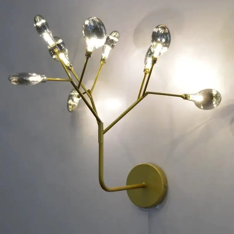 Modern gold firefly tree branch led wall light bedroom