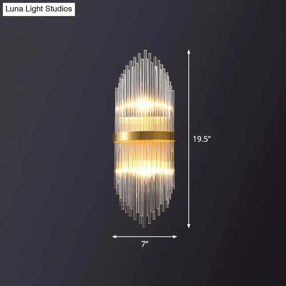 Modern gold flute shaped wall sconce with clear crystal rods bedroom