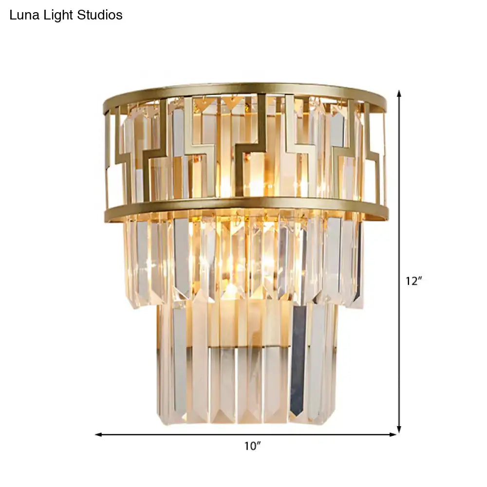 Modern gold geometric clear crystal wall lamp bedroom sconce fixture