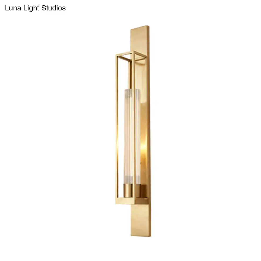 Modern gold geometric wall mount lamp with ribbed glass shade bedroom