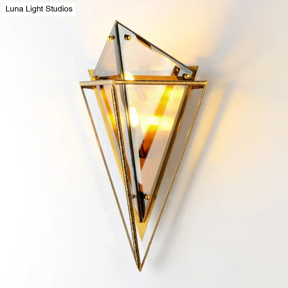 Modern gold geometric wall sconce amber glass living room light