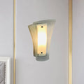 Modern gold geometric wall sconce with curved translucent glass shade and metal frame for living room 220v-240v 110v-120v