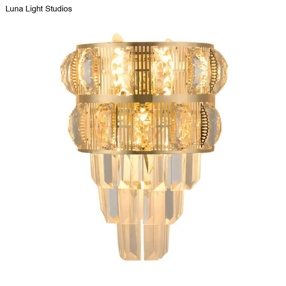 Modern gold k9 crystal wall lamp living room layered sconce
