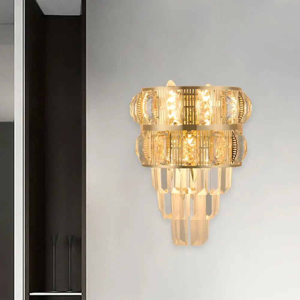 Modern gold k9 crystal wall lamp living room layered sconce