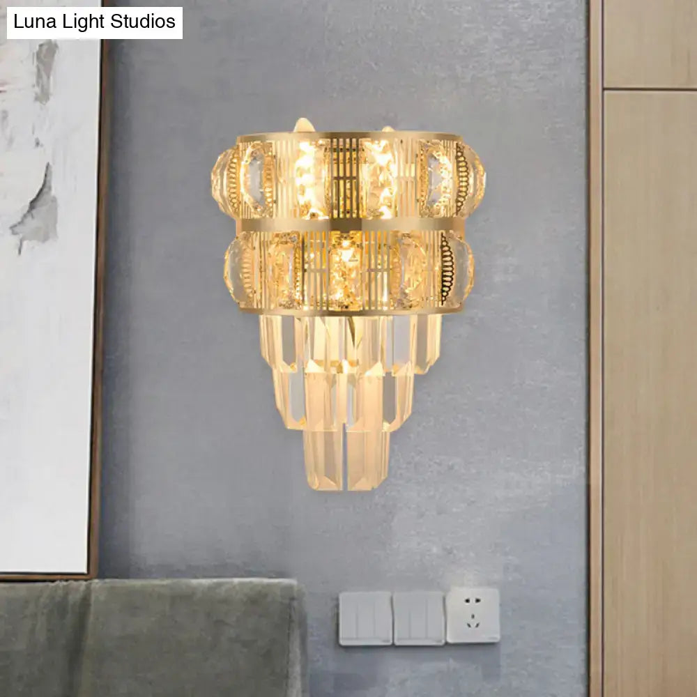 Modern gold k9 crystal wall lamp living room layered sconce
