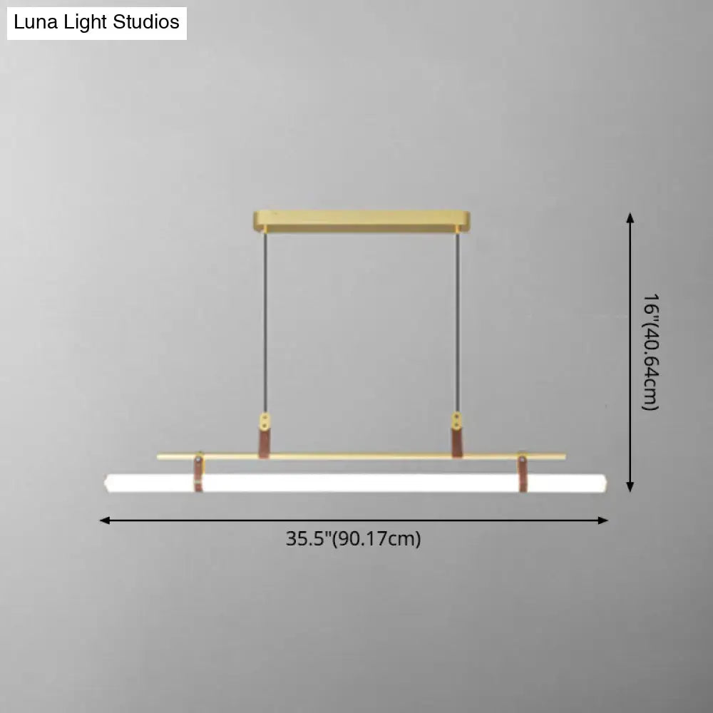 Modern gold led pendant light with leather for dining room