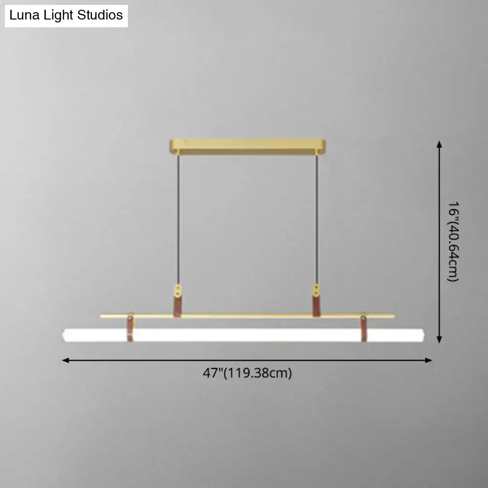 Modern gold led pendant light with leather for dining room