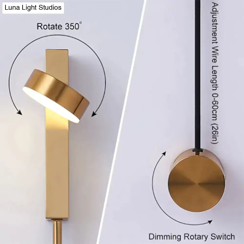 Modern gold led wall lamps for bedroom with rotating sconce light