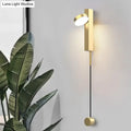 Modern gold led wall lamps with a sleek rectangular body circular light head and cylindrical base for bedroom use