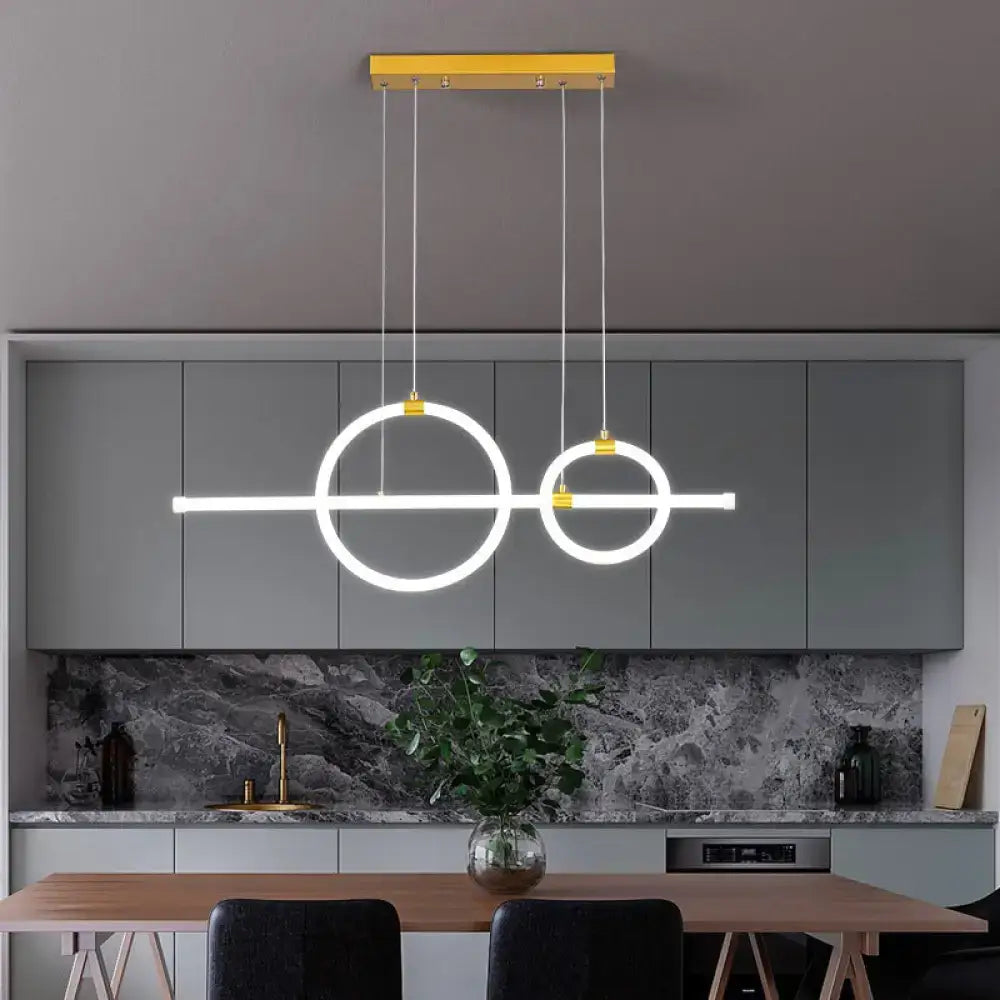 Modern gold linear and ring led chandelier dining room light