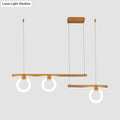 DecorBites™ modern metal chandelier lamp with gold-toned linear bars and glowing circular LED rings in warm white light