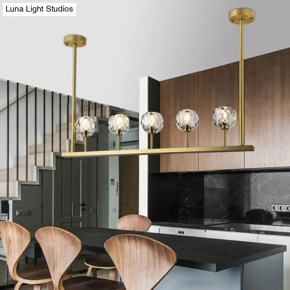 Modern gold linear crystal ball pendant light dining room fixture
