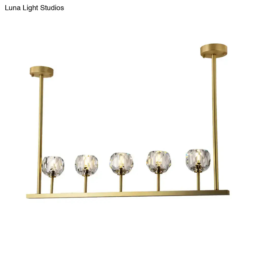 Modern gold linear crystal ball pendant light dining room fixture