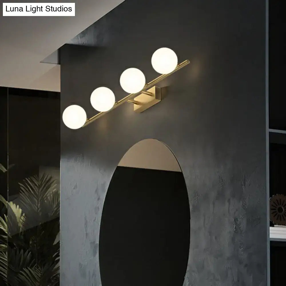 Modern gold linear wall sconce with milky ball glass for bathroom