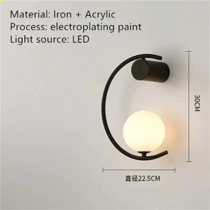 Modern black iron and acrylic wall sconce with frosted glass shade for luxury creative led bedside use
