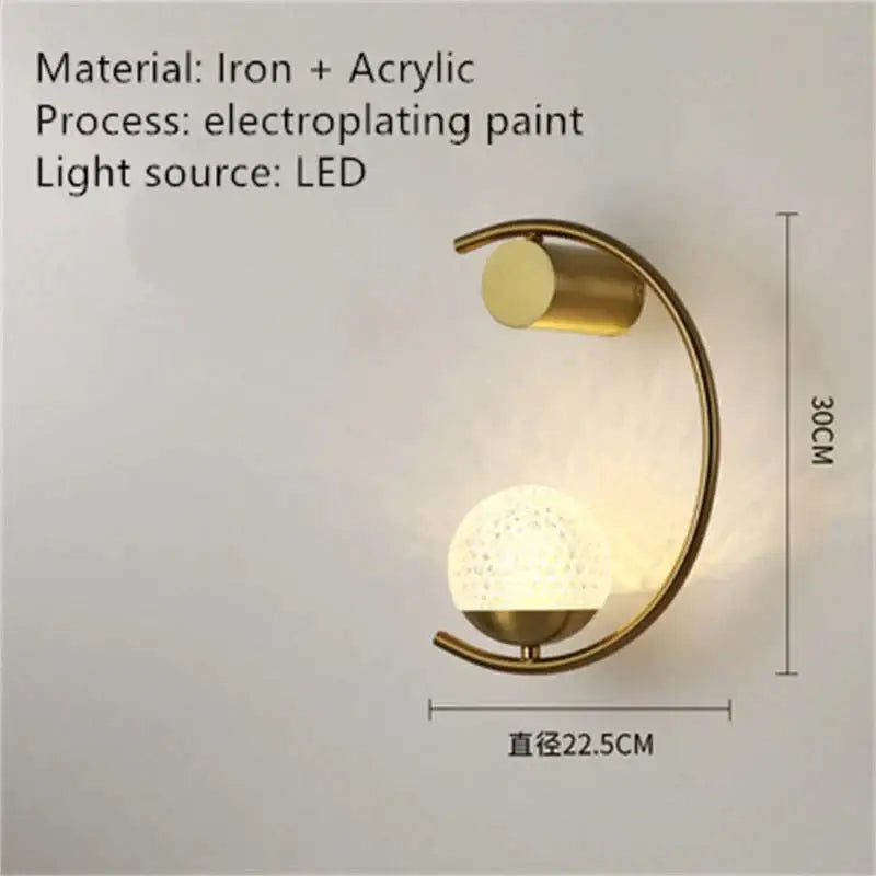 Modern gold luxury creative led bedside wall lamp bedroom sconce