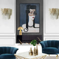 Modern gold mask canvas wall art featuring a black and white woman with gold mask on deep blue background for 110v-120v wall light