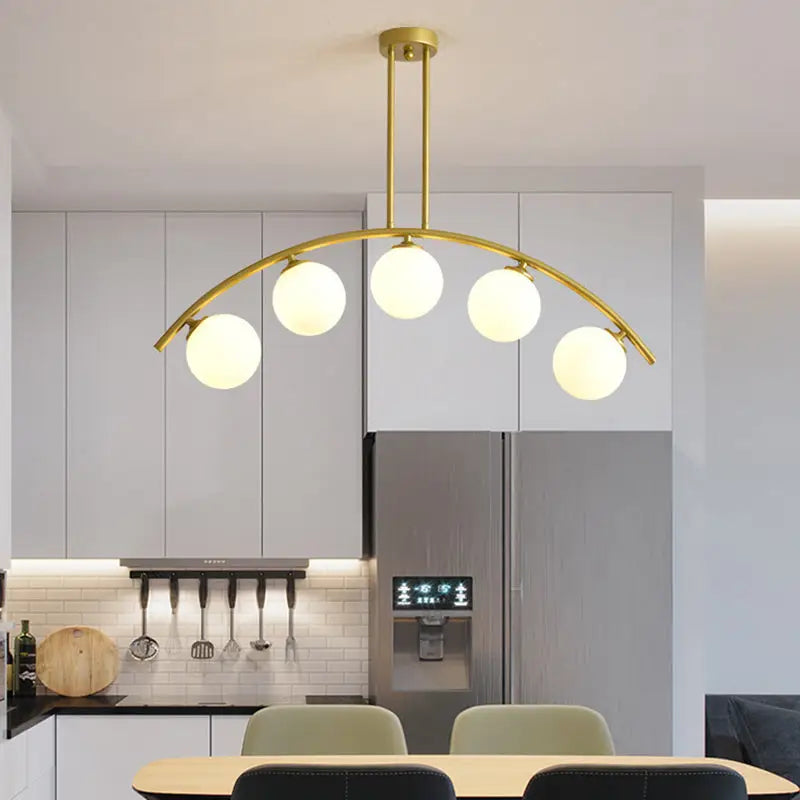Modern gold metal arched ceiling light for dining room with 6 bulbs