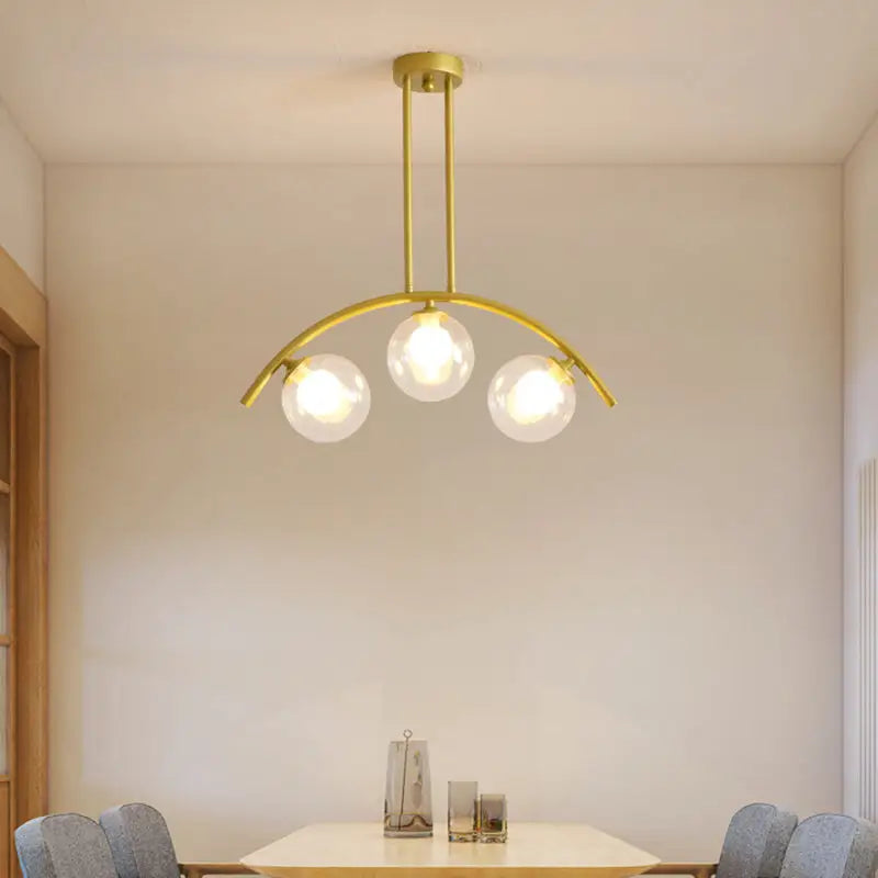 Modern gold metal arched ceiling light for dining room with 6 bulbs