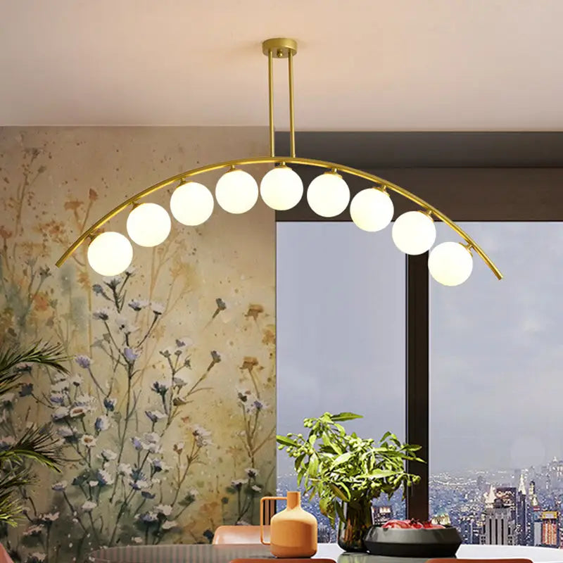 Modern gold metal arched ceiling light for dining room with 6 bulbs