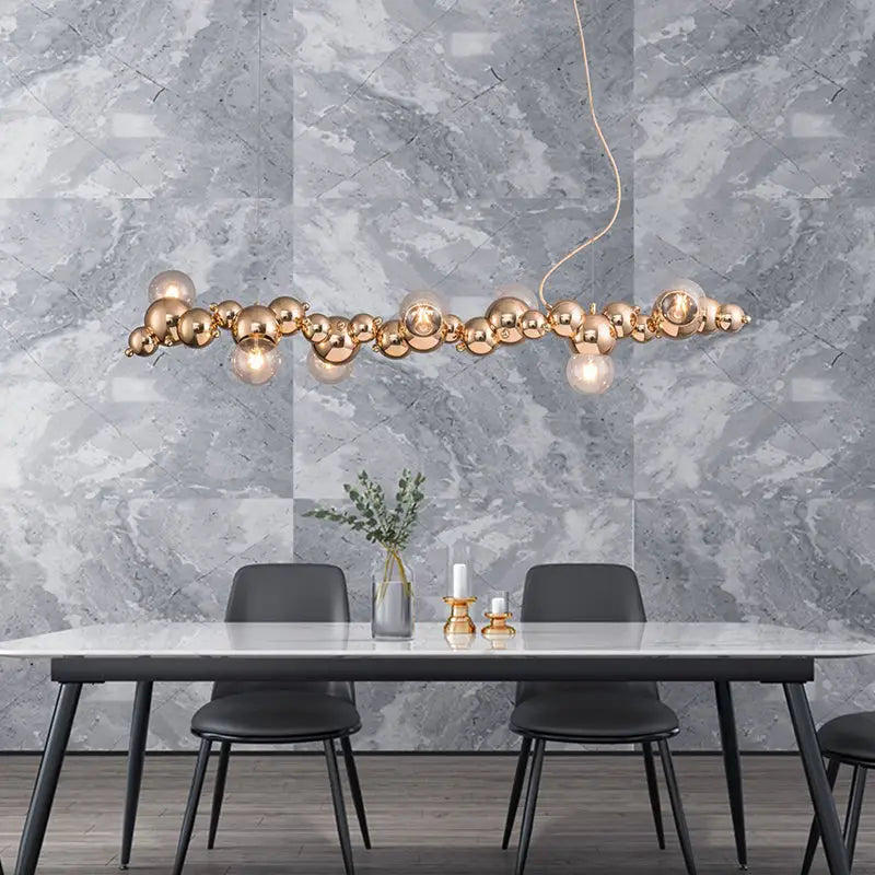 Modern gold metal arched ceiling light for dining room with 6 bulbs