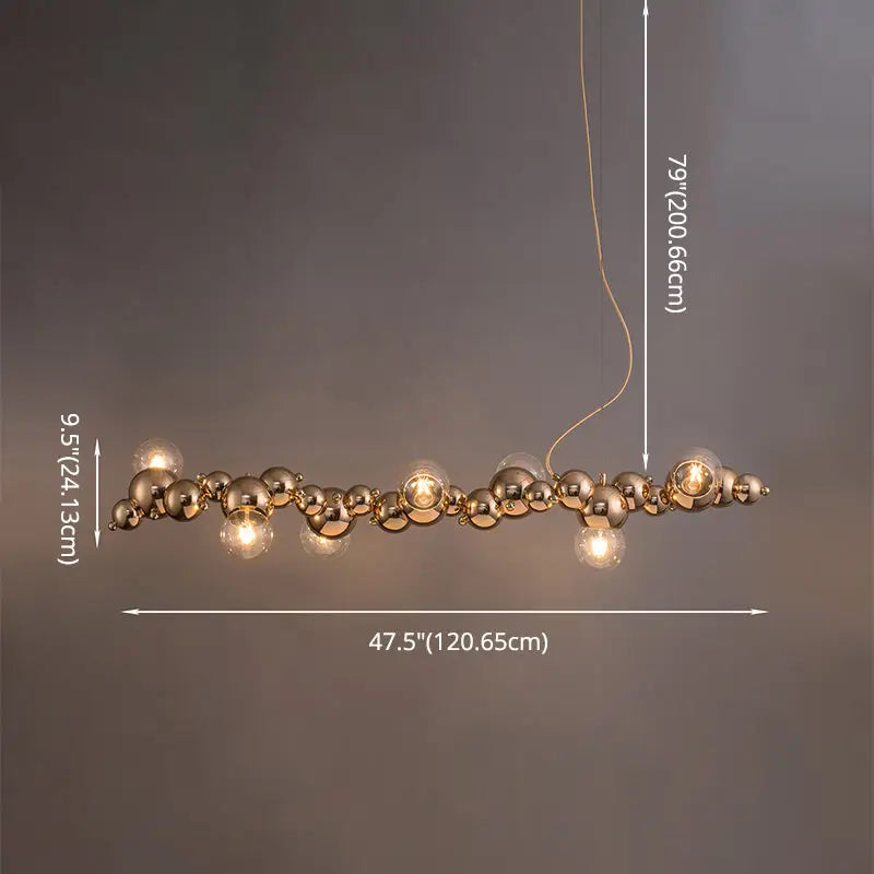 Modern gold metal arched ceiling light for dining room with 6 bulbs