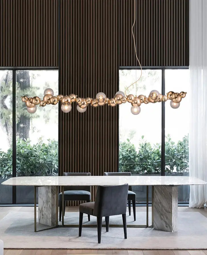 Modern gold metal arched ceiling light for dining room with 6 bulbs