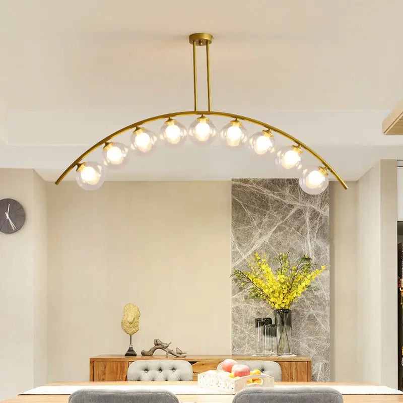 Modern gold metal arched ceiling light for dining room with 6 bulbs