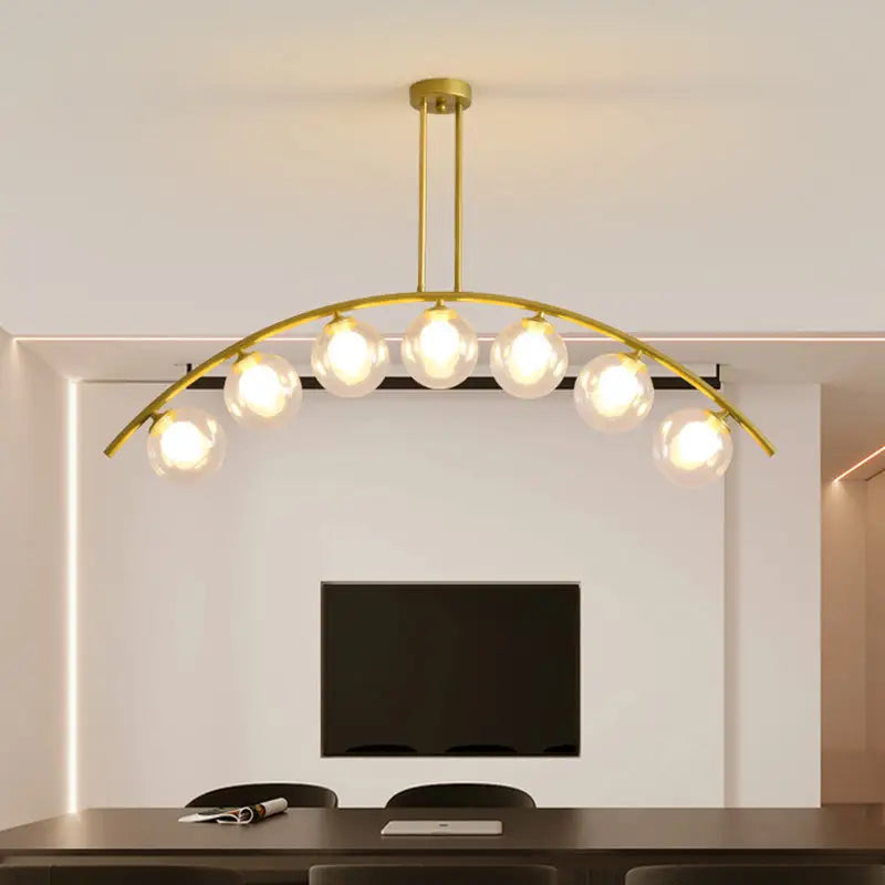 Modern gold metal arched ceiling light for dining room with 6 bulbs