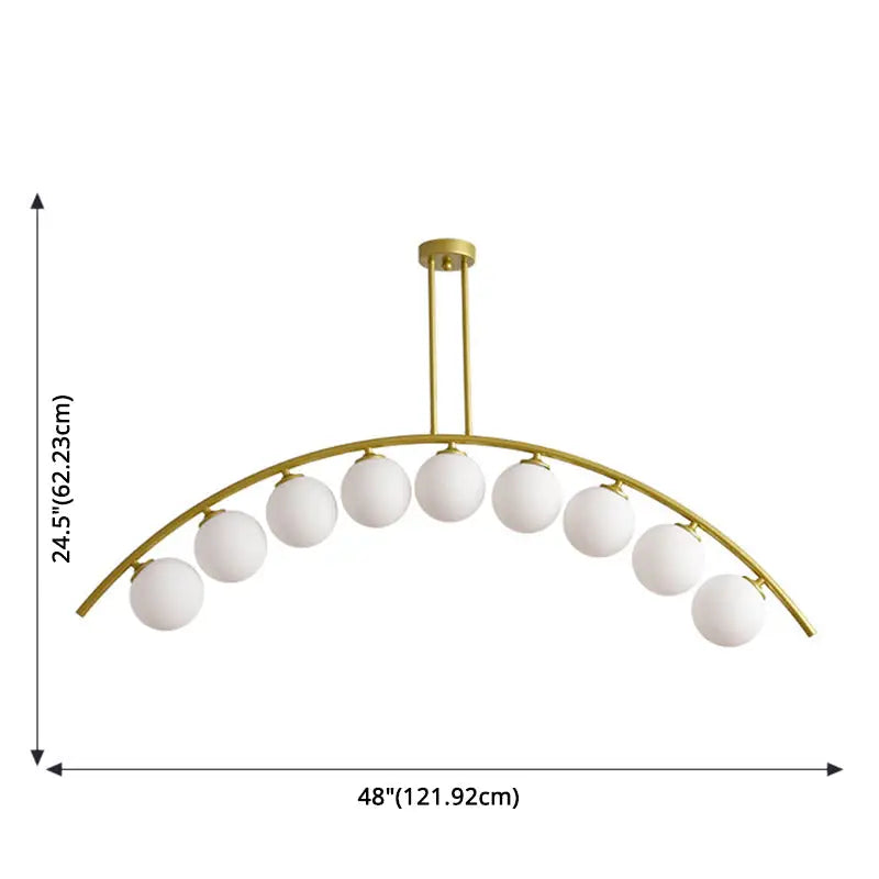 Modern gold metal arched ceiling light for dining room with 6 bulbs