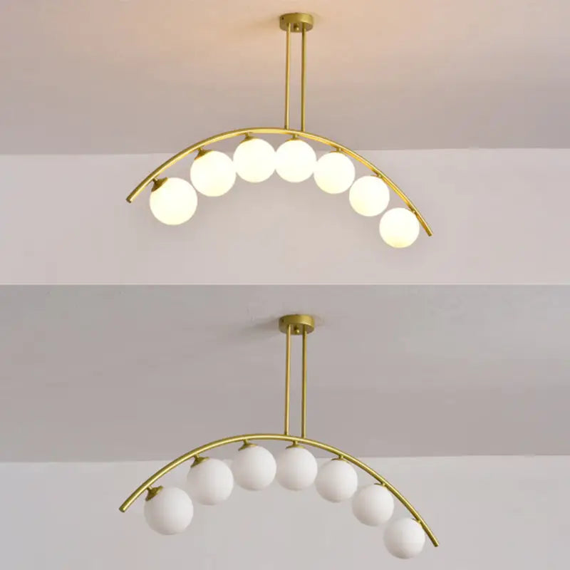 Modern gold metal arched ceiling light for dining room with 6 bulbs