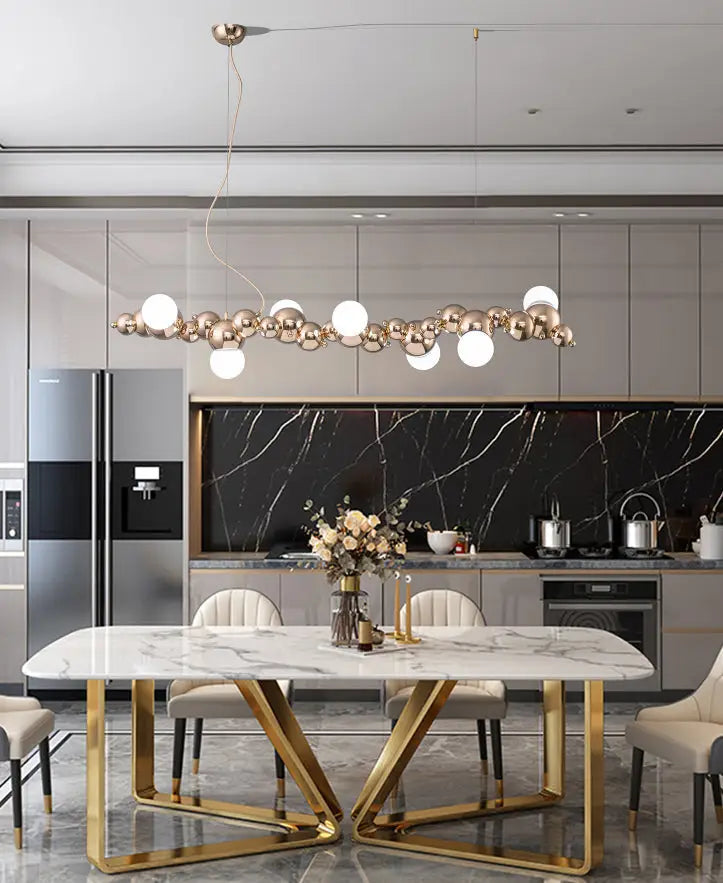 Modern gold metal arched ceiling light for dining room with 6 bulbs