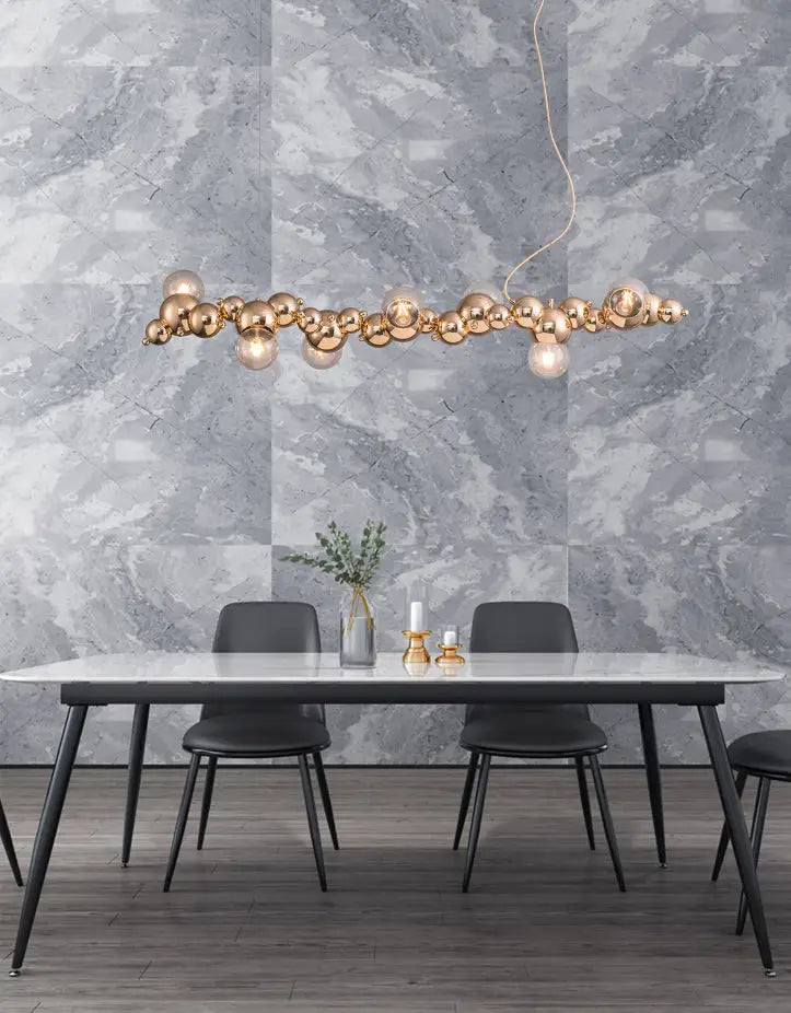 Modern gold metal arched ceiling light for dining room with 6 bulbs