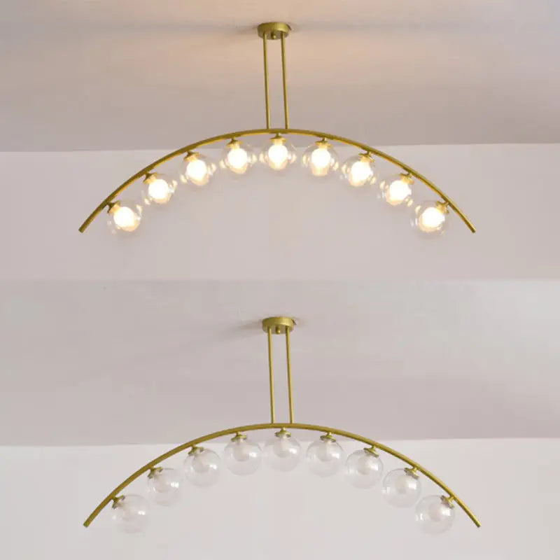 Modern gold metal arched ceiling light for dining room with 6 bulbs