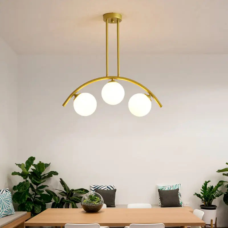 Modern gold metal arched ceiling light for dining room with 6 bulbs