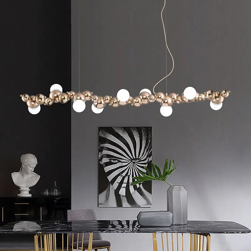 Modern gold metal arched ceiling light for dining room with 6 bulbs