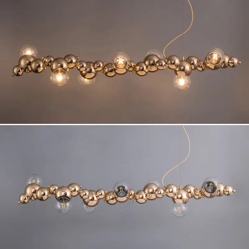 Modern gold metal arched ceiling light for dining room with 6 bulbs