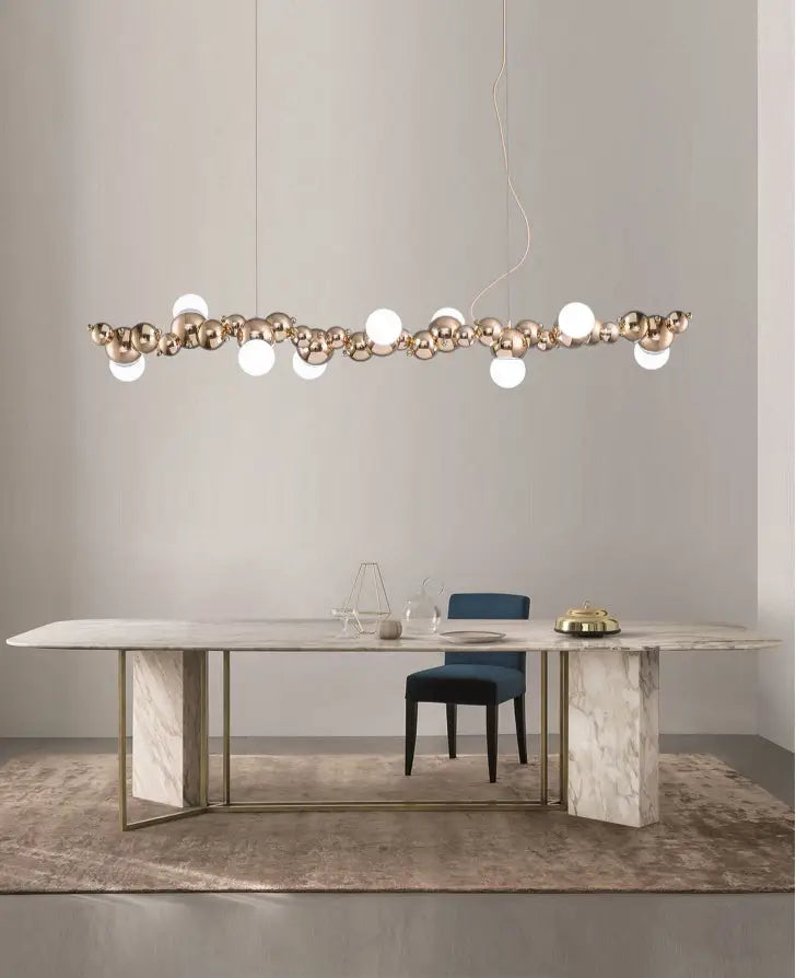 Modern gold metal arched ceiling light for dining room with 6 bulbs