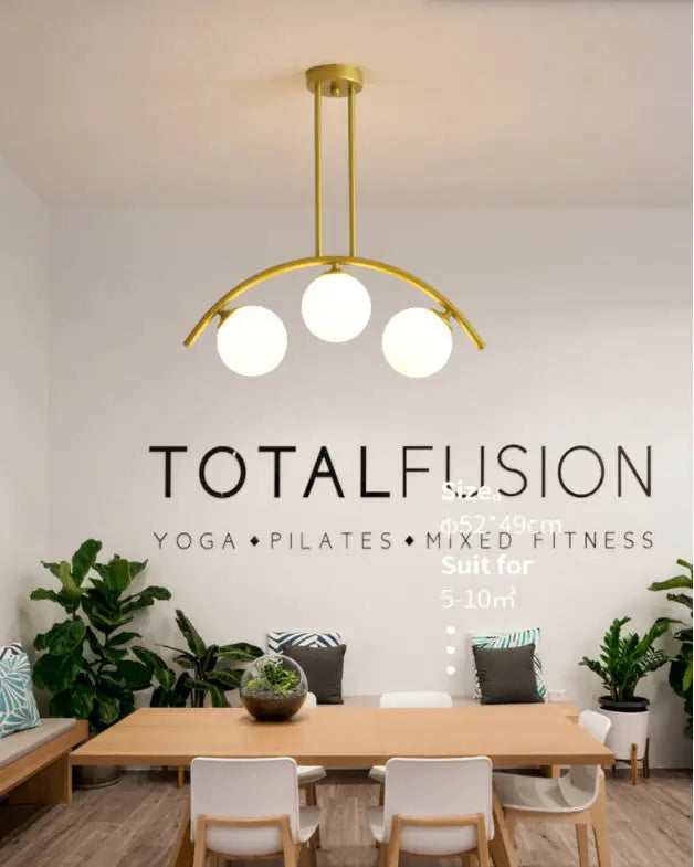 Modern gold metal arched ceiling light for dining room with 6 bulbs