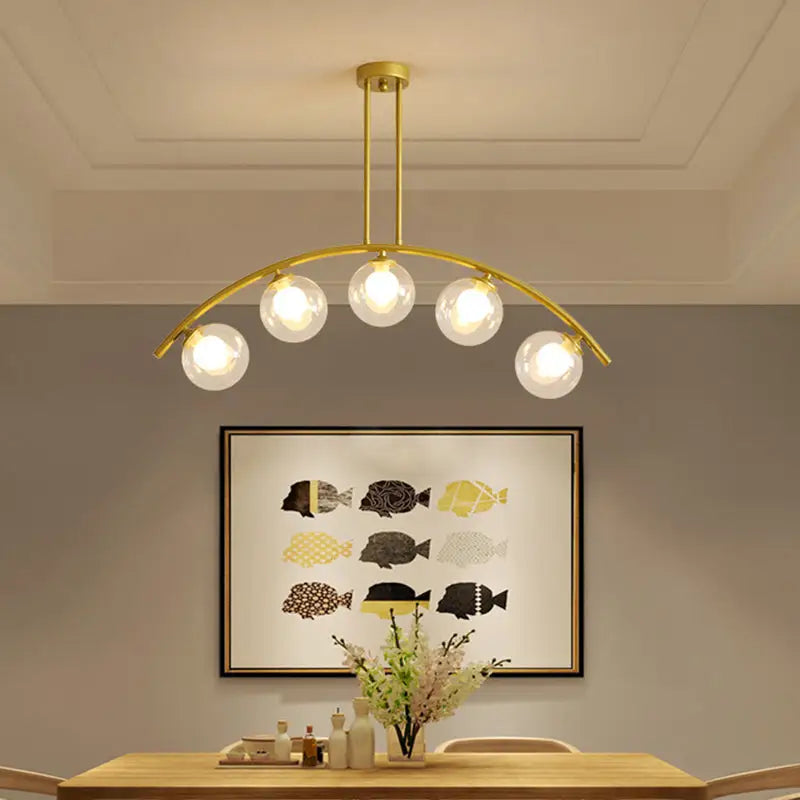 Modern gold metal arched ceiling light for dining room with 6 bulbs