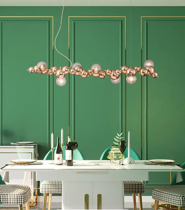 Modern gold metal arched ceiling light for dining room with 6 bulbs