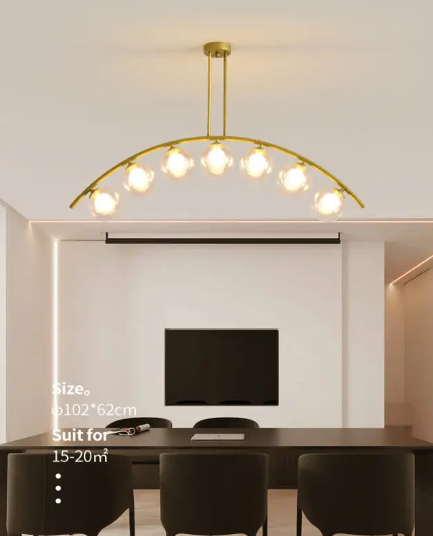 Modern gold metal arched ceiling light for dining room with 6 bulbs