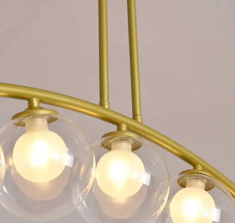 Modern gold metal arched ceiling light for dining room with 6 bulbs
