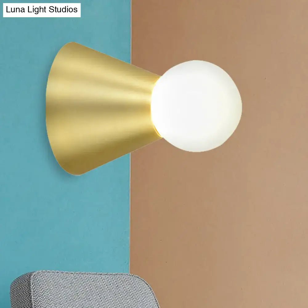 Modern gold metal conical sconce wall light bedroom frosted globe
