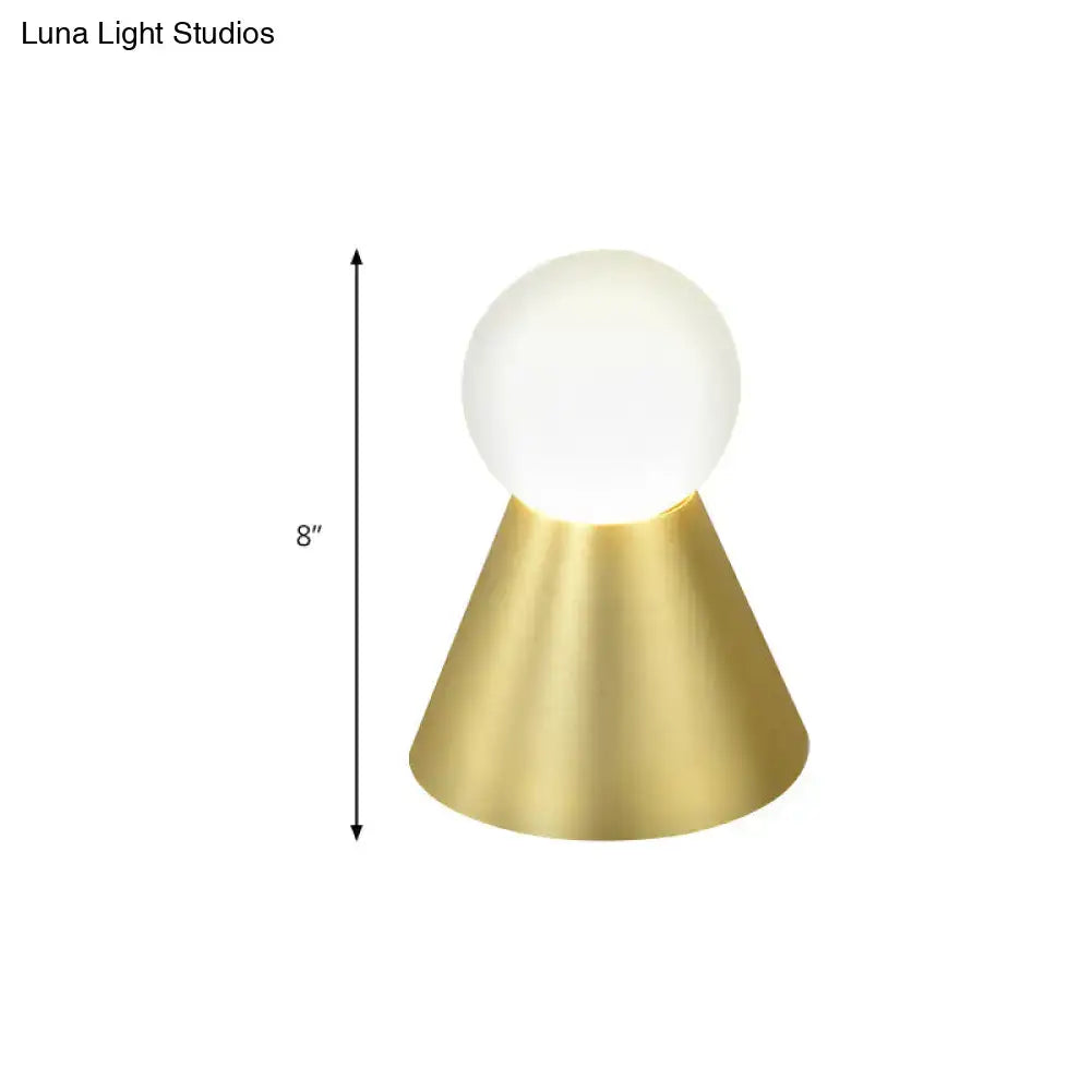 Modern gold metal conical sconce wall light bedroom frosted globe