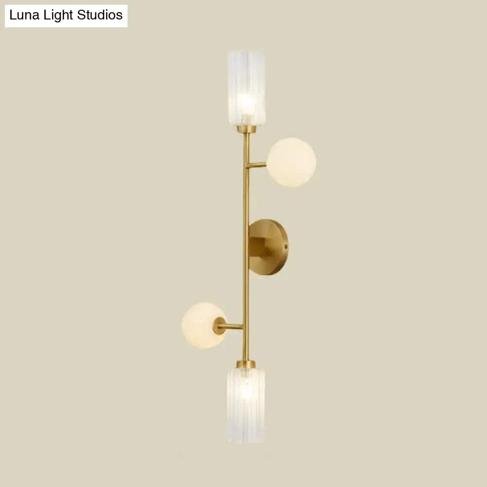 Modern gold metal pencil arm wall lamp with glass shades bedroom light