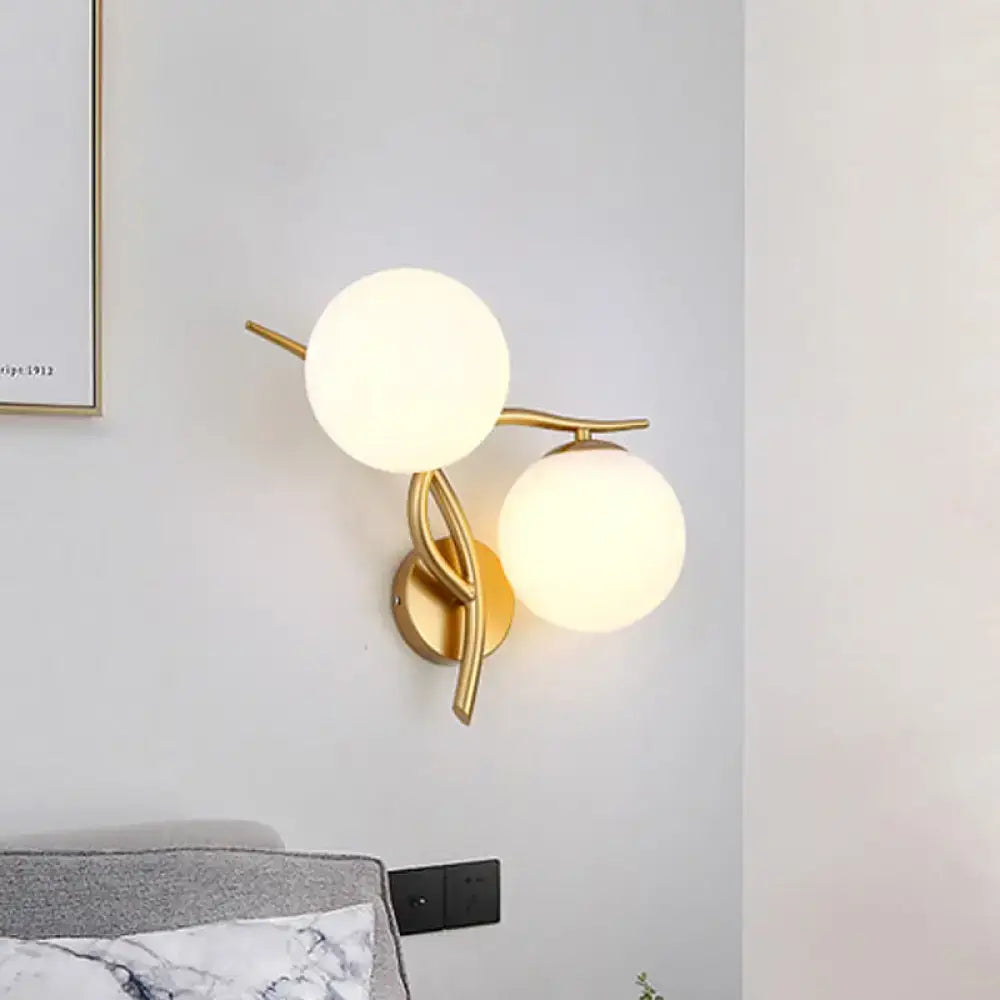 Modern gold milk glass orb sconce light bedroom wall fixture