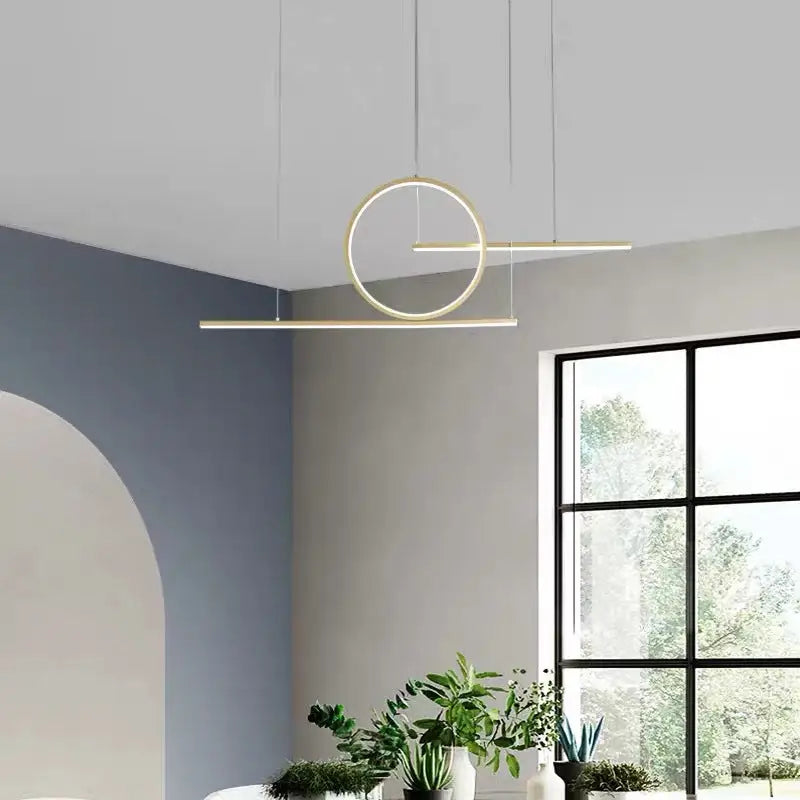 Modern gold minimalist led halo ring pendant light dining room