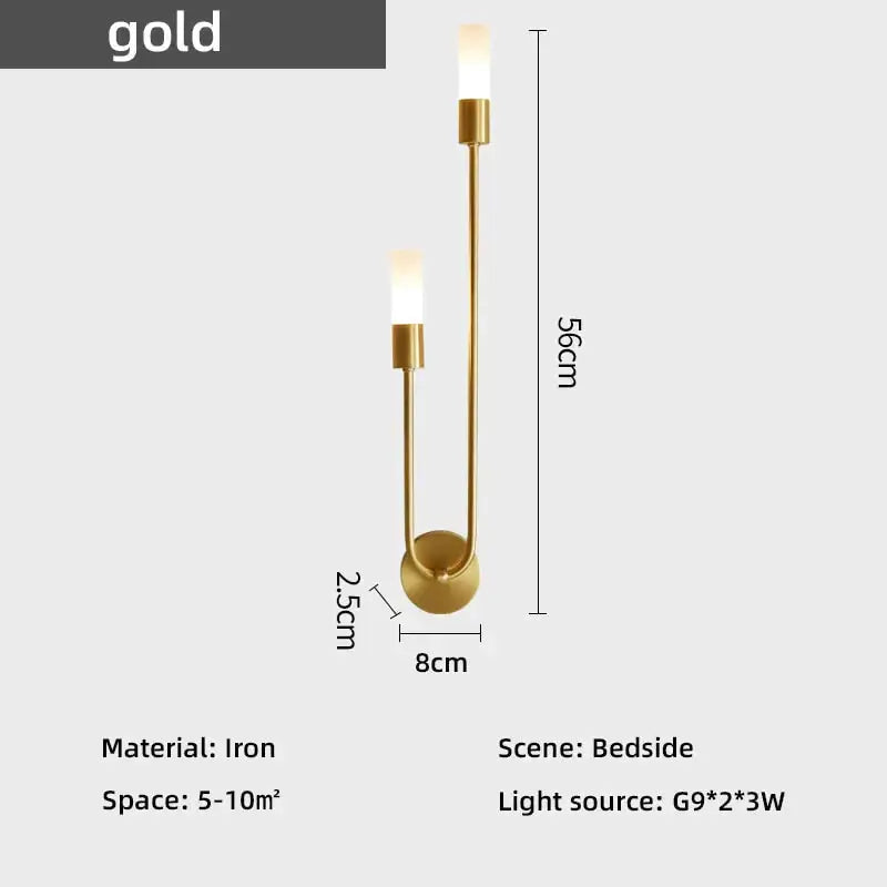 Modern gold minimalist led wall lamp bedroom vertical sconce