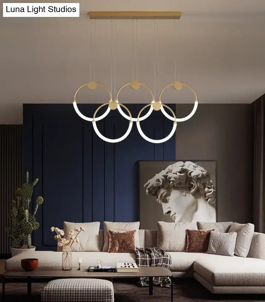 Modern gold minimalistic ring pendant light for living room